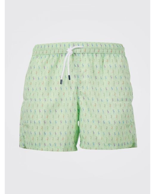 Fedeli Green Polyester Swimsuit With Seahorse Print for men