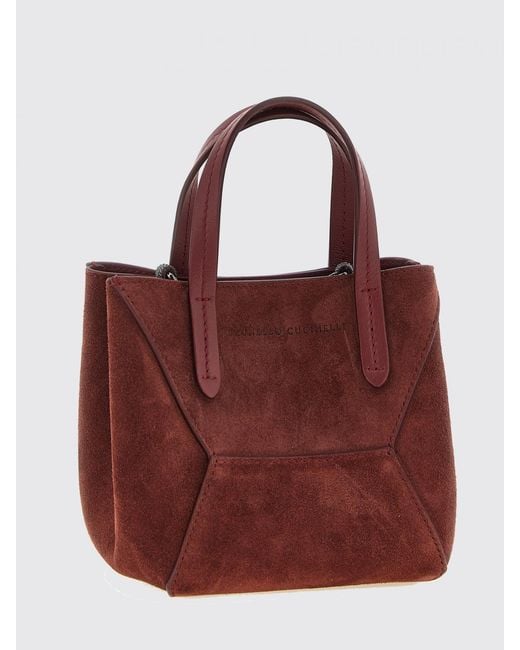 Brunello Cucinelli Brown Small Suede Handbag With Monili Embellishment