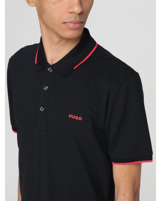 Polo in cotone con logo di HUGO in Black da Uomo