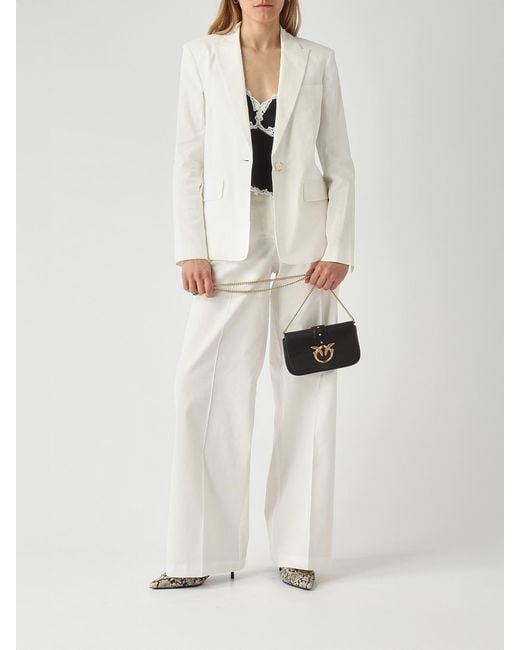 Pinko White Linen Blend Palazzo Trousers