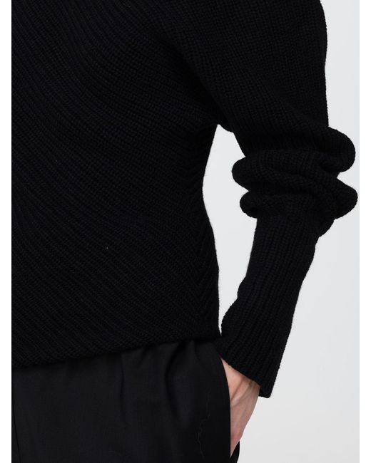 Alberta Ferretti Black Draped Wool And Silk Jumper With Asymmetric Neckline