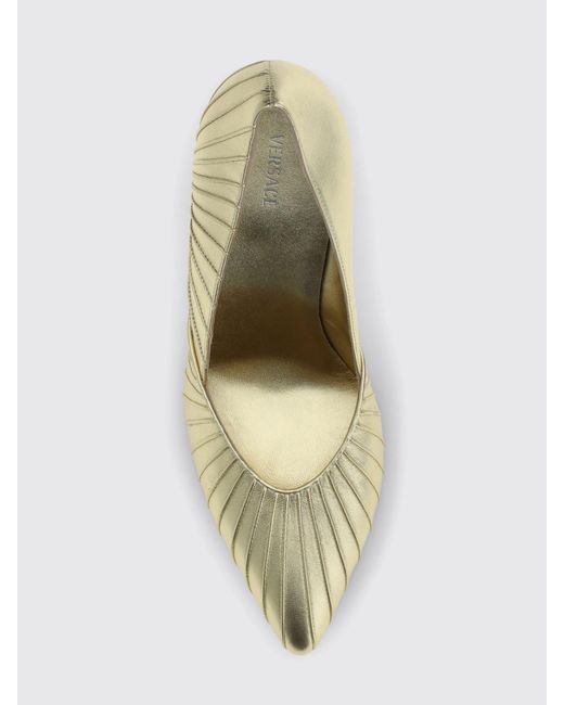 Versace Metallic Gianni Draped Laminated Leather Pumps With High Cone Heel