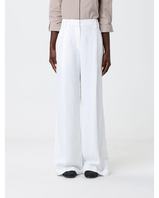 Brunello Cucinelli White Linen Blend Palazzo Trousers