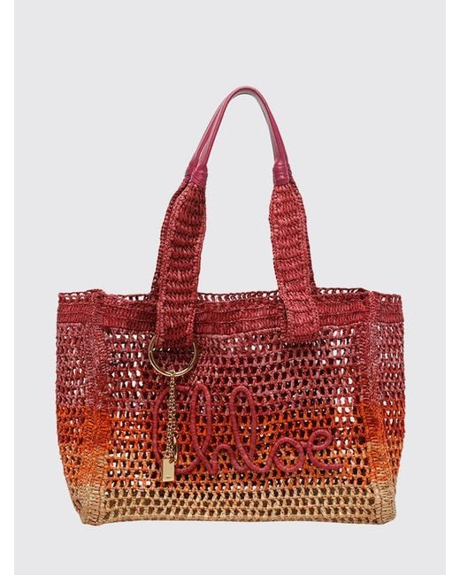 Chloé Chlo&Eacute Summer Banana Bicolor Crochet Raffia Shoulder Bag With Embroidered Logo