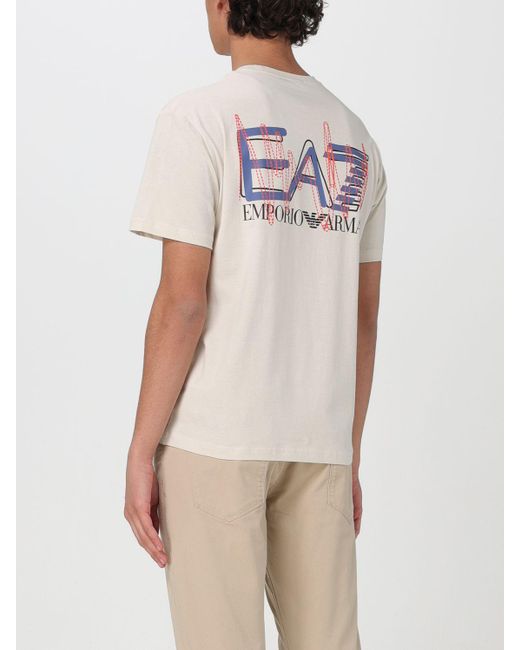T-shirt in jersey con logo di EA7 in Natural da Uomo