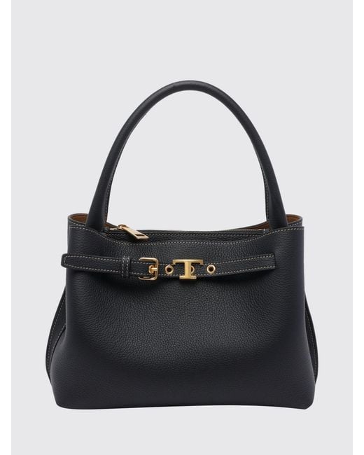 Tod's Black Small Grained Leather Shoulder Bag With T Timeless Logo
