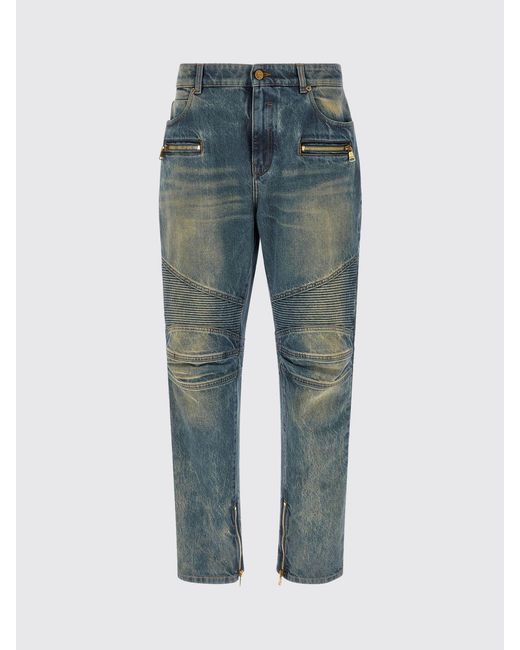Balmain Blue Cotton Denim Skinny Fit Jeans for men