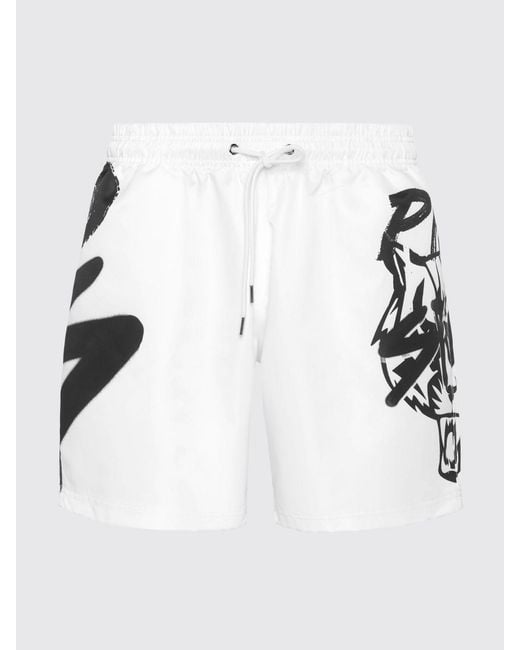 Philipp Plein White Stretch Technical Fabric Jogging Shorts for men