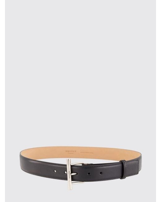 McQueen White Smooth Calfskin Leather Belt With Buckle And Engraved Logo for men