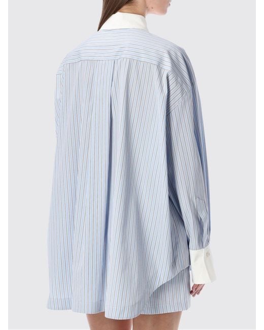 The Attico Blue Striped Cotton Overshirt With Logo