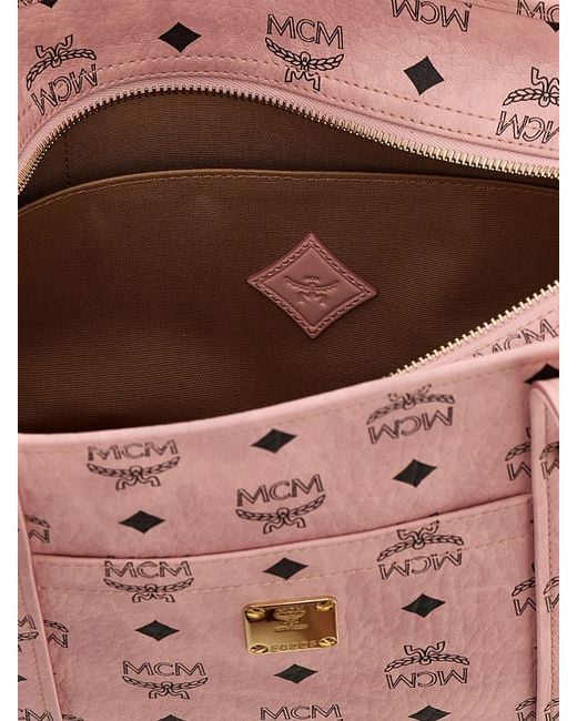 MCM Pink Aren Coated Cotton Bag With Printed Logo