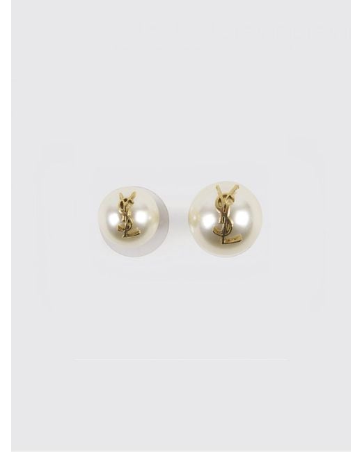 Saint Laurent White Brass And Synthetic Pearl Earrings