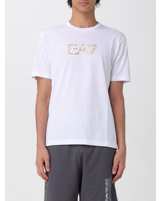 EA7 White Cotton T-Shirt With Logo for men