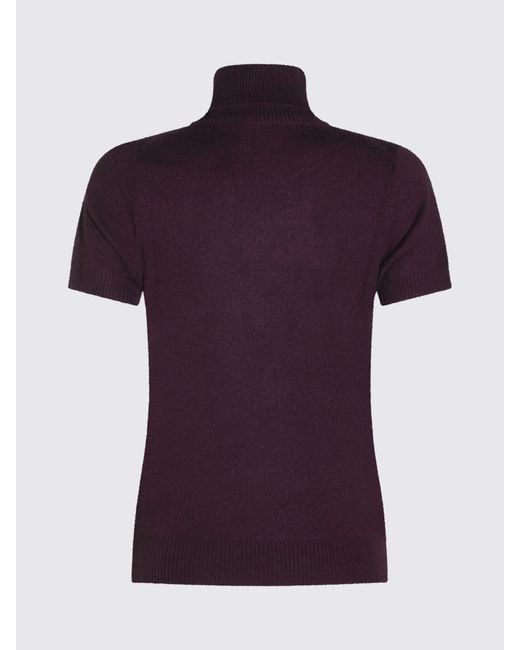 Allude Purple Slim Fit Short-Sleeved Cashmere Turtleneck Jumper