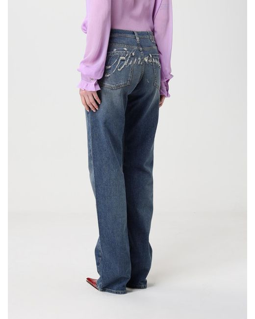 Blumarine Blue Slim Fit Denim Jeans With Distressed Logo