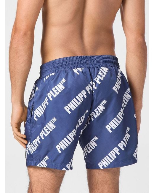 Philipp Plein Blue Nylon Swim Trunks With Contrasting Logo And Drawstring for men