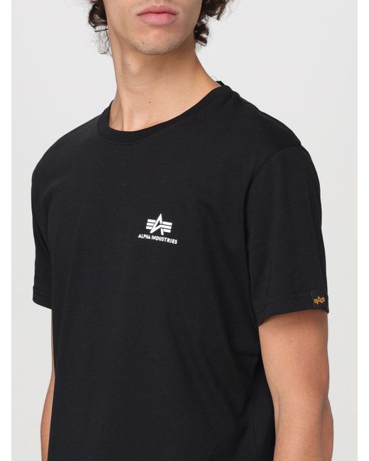 T-shirt in cotone con logo di Alpha Industries in Black da Uomo