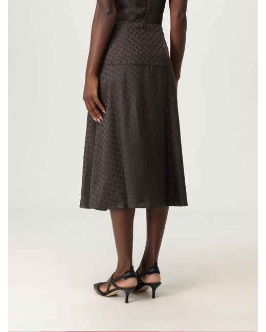 Fendi Brown Silk Midi Skirt With Monogram Motif