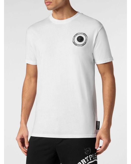 Philipp Plein White Slim Fit Cotton T-Shirt With Contrast Logo On The Chest for men