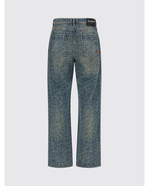 Balmain Blue Cotton Denim Monogram Jeans for men