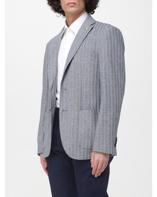 Manuel Ritz Gray Pinstriped Single-Breasted Blazer for men