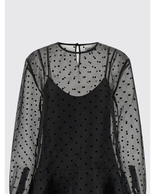 Ganni Black Polka Dot Tulle Dress