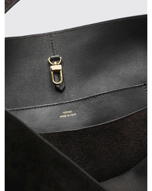 Totême  Black Medium Suede Tote Bag With Adjustable Handle And Hook Closure
