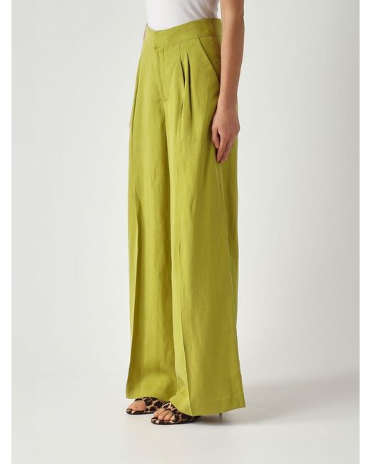 Twinset Green Linen Blend Palazzo Trousers