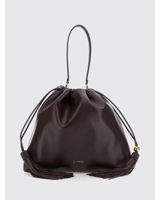Etro Black Kalispera Smooth Lambskin Bucket Bag With Tassels And Drawstring