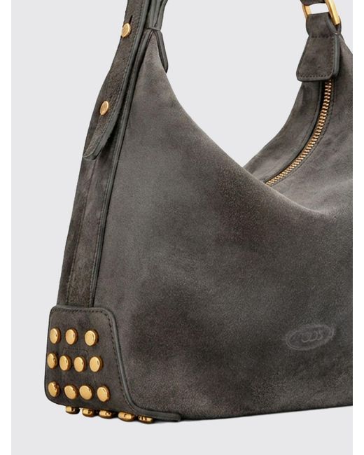 Tod's Gray Metal Dots Suede Calfskin Shoulder Bag With Adjustable Handle