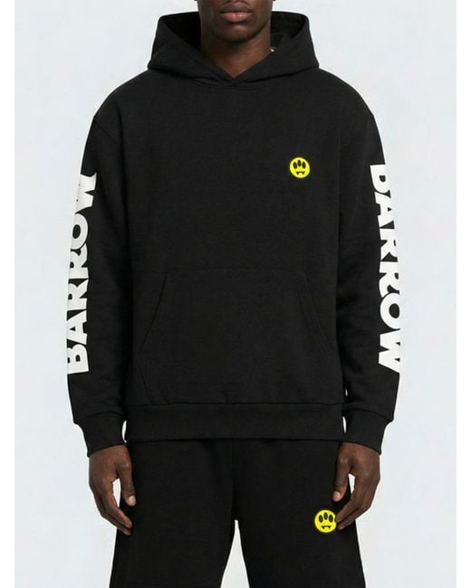 Barrow Black Cotton Hoodie With Logo for men
