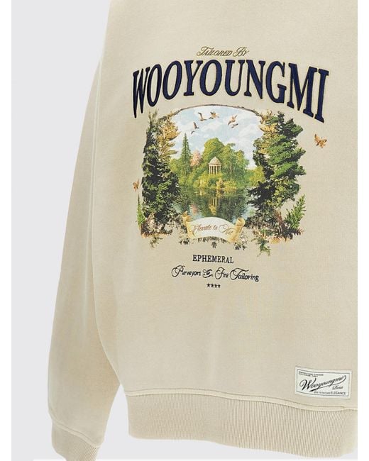 Wooyoungmi Natural Graphic-Print And Contrast-Logo Cotton Crewneck Sweatshirt for men