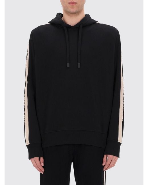 Versace Jeans Couture Black Cotton Hoodie With Logo And Side Bands for men