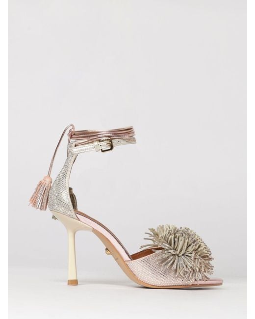Kurt Geiger Natural Pom Pom Laminated Leather Rhinestone Sandal
