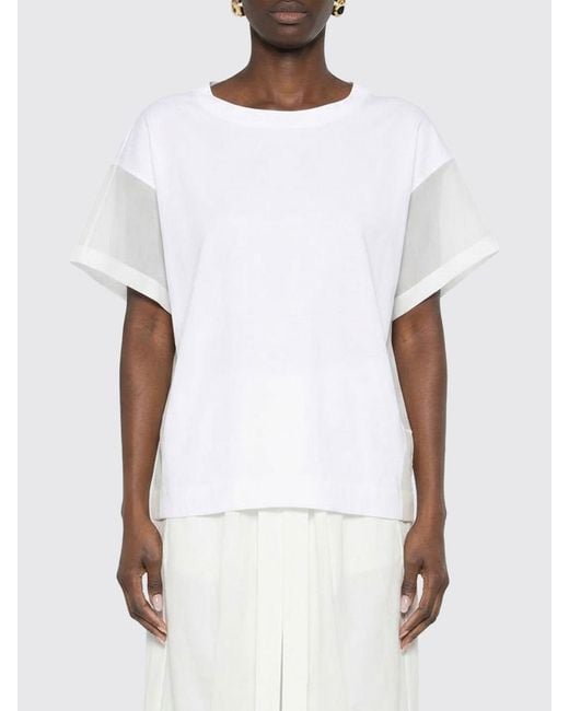 Brunello Cucinelli White Cotton T-Shirt With Tulle Insert