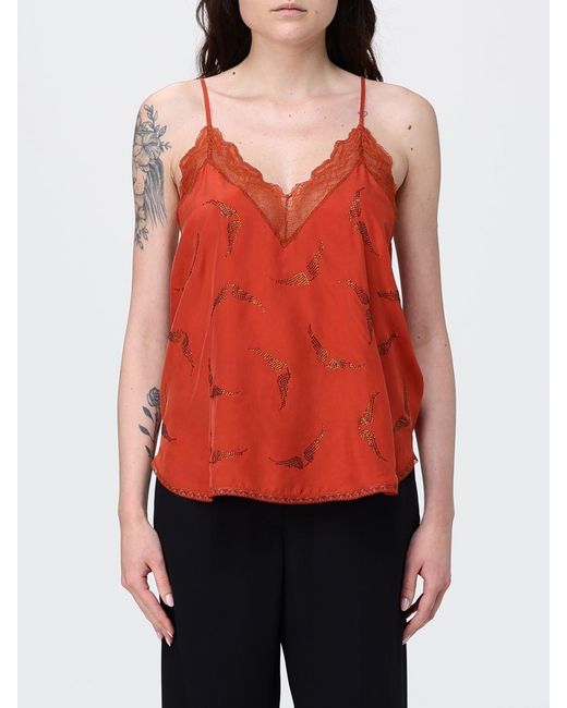 Zadig & Voltaire Red Zadig &Amp Voltaire Christy Silk Top With Rhinestone Wings
