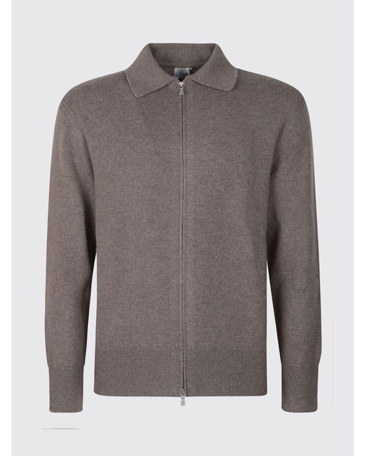 Eleventy Gray Long-Sleeved Wool Polo Cardigan With Zip Closure for men