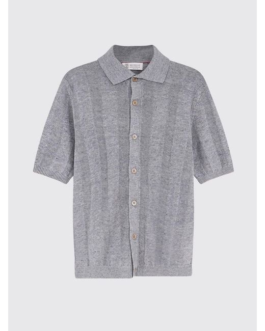 Brunello Cucinelli Gray Knit Shirt for men