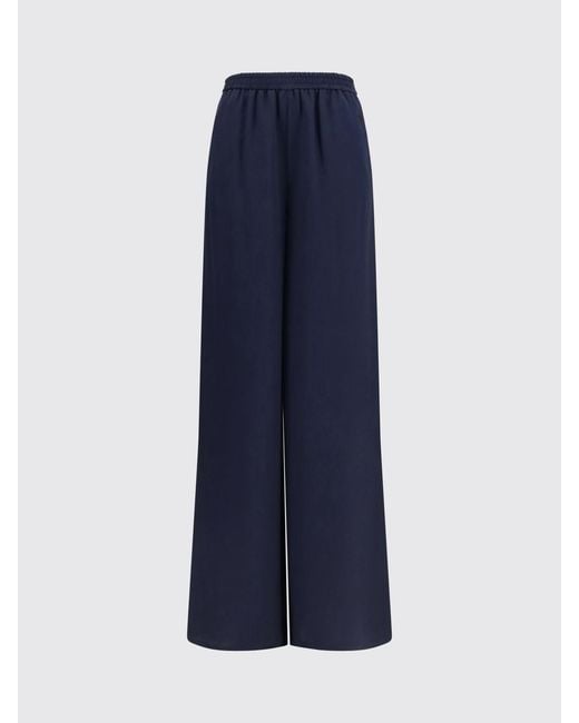 Max Mara Blue Volontà High-Waisted Silk Palazzo Trousers With Elastic Waist