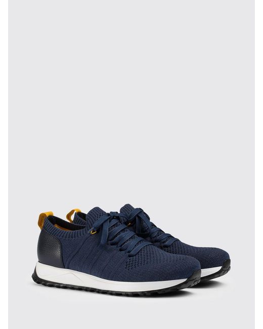 Doucal's Blue Crochet Knit And Leather Sneakers for men