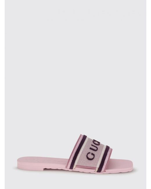 Gucci Pink Cotton Sliders With Embroidered Logo