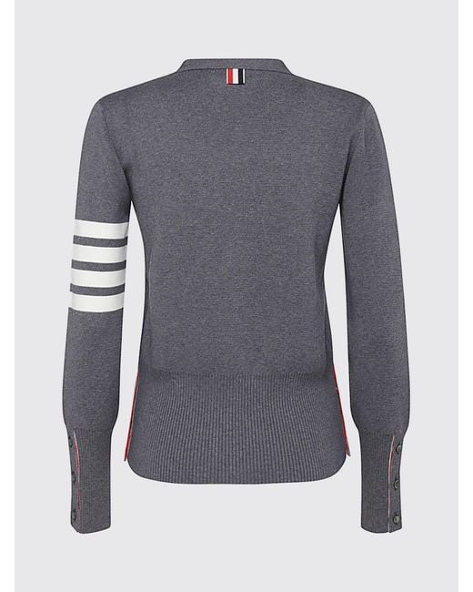 Thom Browne Blue V-Neck Wool Cardigan With 4-Bar Detail