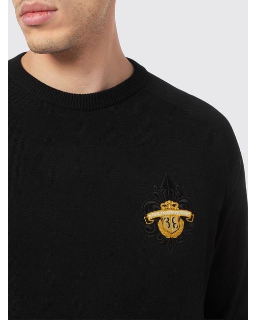 Billionaire Black Crewneck Cotton Jumper With Contrasting Logo On The Chest for men