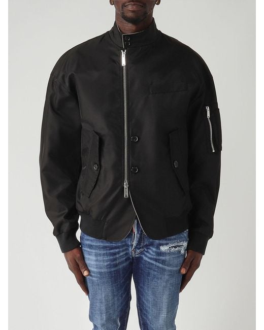 DSquared² Black Technical Fabric Bomber Jacket for men