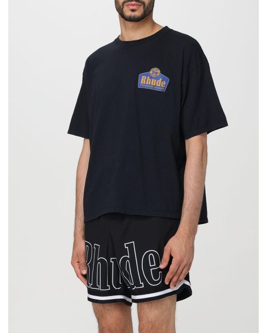 T-shirt in cotone con stampa di Rhude in Black da Uomo