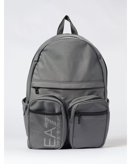 EA7 Gray Printed Logo Polyester Backpack for men