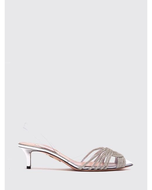 Aquazzura Natural Gatsby Laminated Patent Leather And Pvc Pumps With Rhinestones