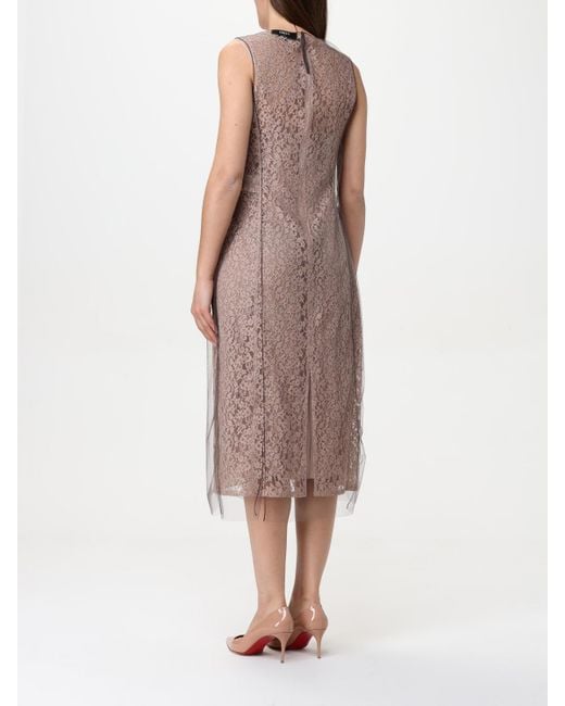 Fendi Multicolor Lace Midi Dress With Tulle Overlay