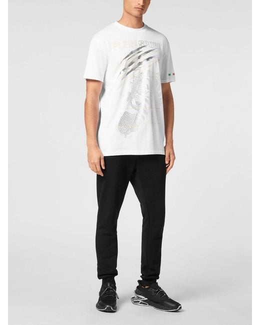 Philipp Plein White Cotton T-Shirt With Rhinestones for men