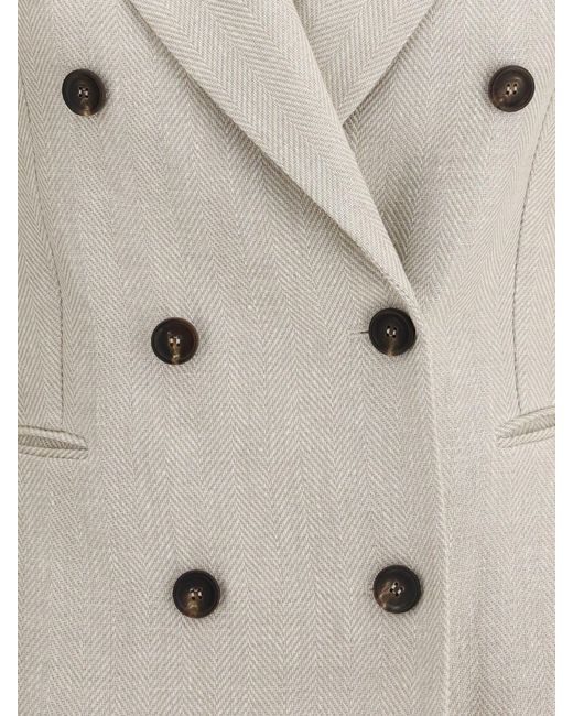 Brunello Cucinelli Natural Double Breasted Linen And Cotton Blazer